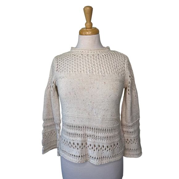 LA VIE Rebecca Taylor Crochet Sweater Oatmeal Multi Color Speckled XS - Picture 2 of 10